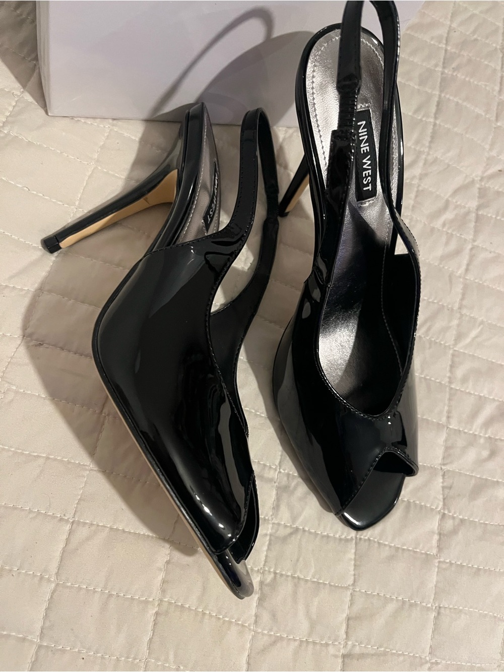 Nine West Black Patent Peep-Toe Slingback Heels